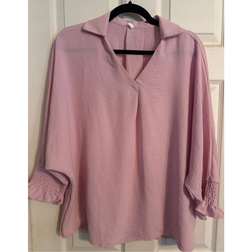 Women's Unbranded Pink Blouse with Ruffle Cuffs Size L